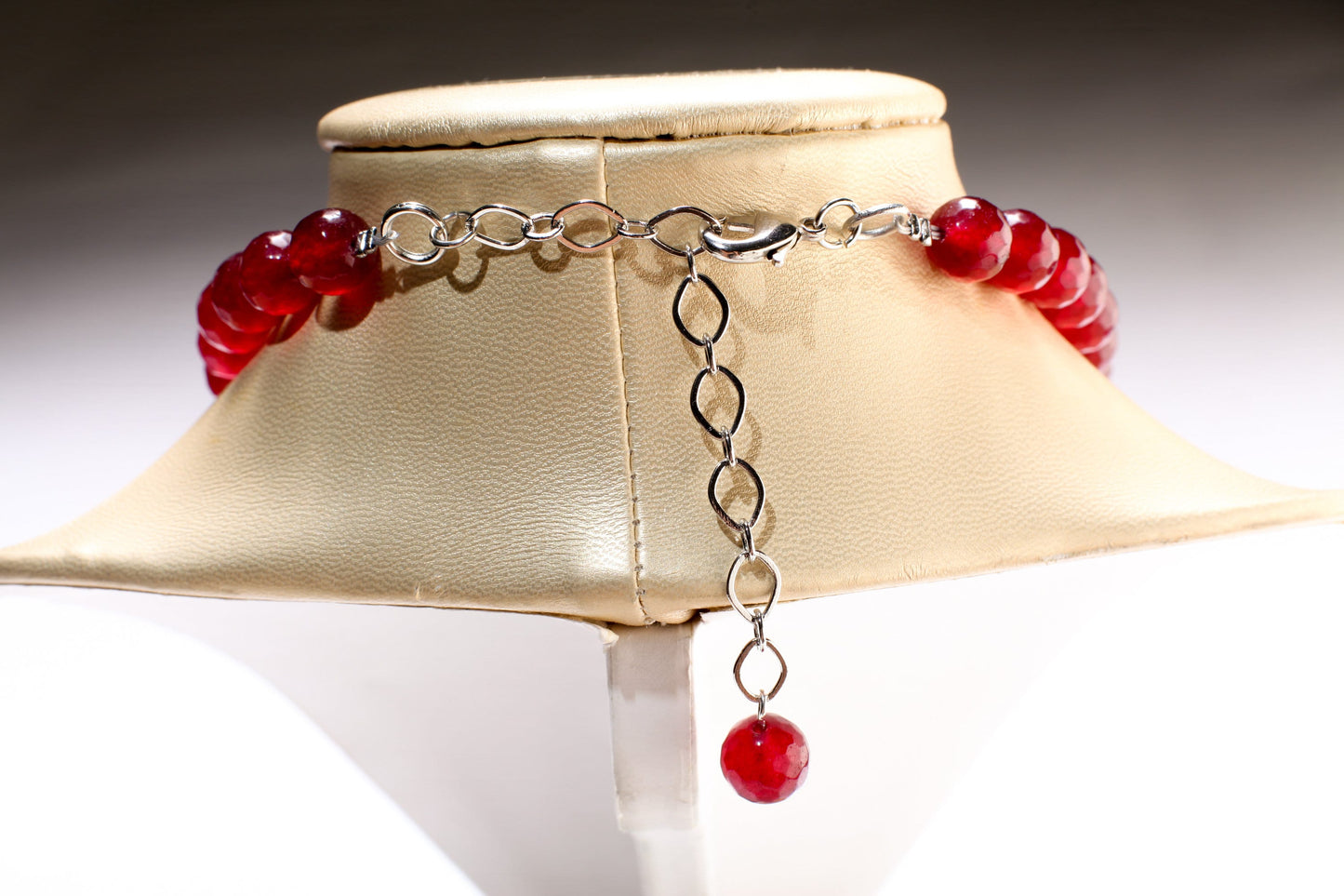 Rasberry Quartz Faceted Round Beads with Heart Shape Evil Eye DZI Agate, Rhodium Silver Filigree Fancy Bail 18.5" Necklace with 3" Extension