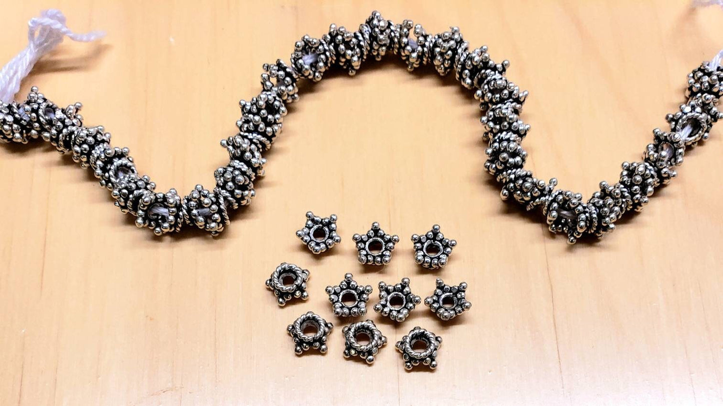 10 pcs Sterling silver bali bead cap 5.5mm 5 point crown cap , heavy weight, Vintage Handmade for jewelry making earring supplies.