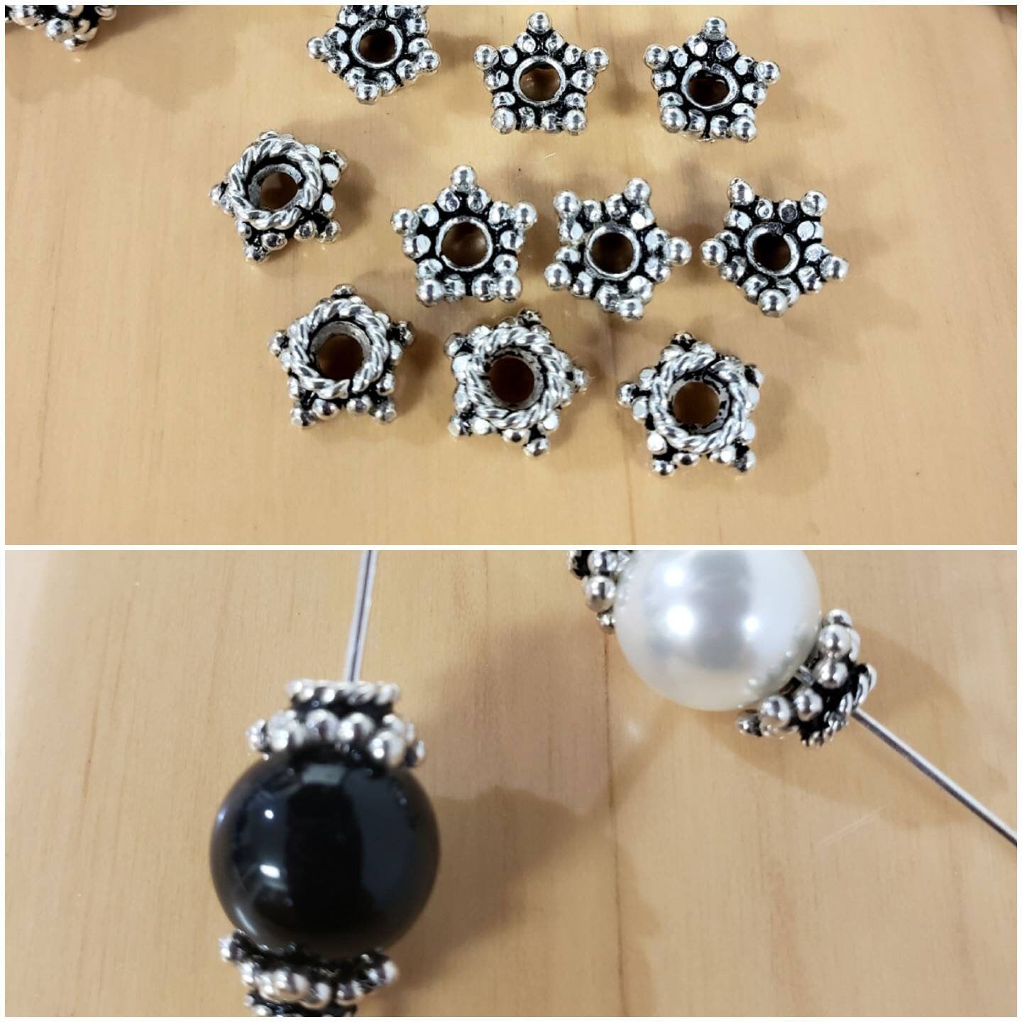 10 pcs Sterling silver bali bead cap 5.5mm 5 point crown cap , heavy weight, Vintage Handmade for jewelry making earring supplies.