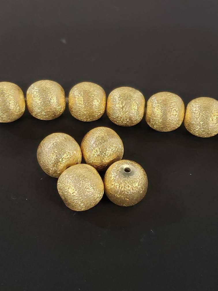 22K Gold Vermei l 925 sterling silver Brush gold 12mm vintage Handmade bali bead for Bracelet Necklace, earrings making spacer. 1 piece