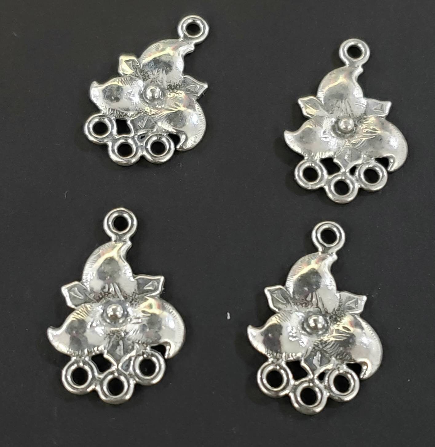 925 Sterling Silver flower 3 to one loop chandelier connector, jewelry making necklace earring findings 1 PC