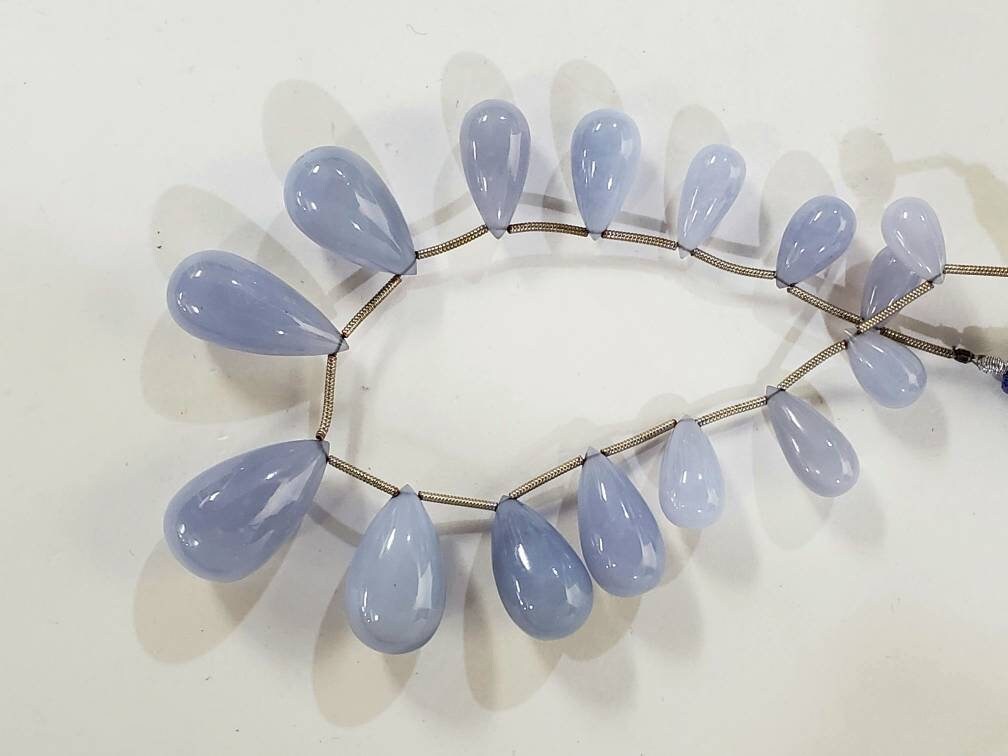 Natural Sky Blue Chalcedony Smooth Teardrop Briolette for Jewelry Making Necklace Bracelet Gemstone 7x13mm to 11x18mm Graduated 15pcs strand