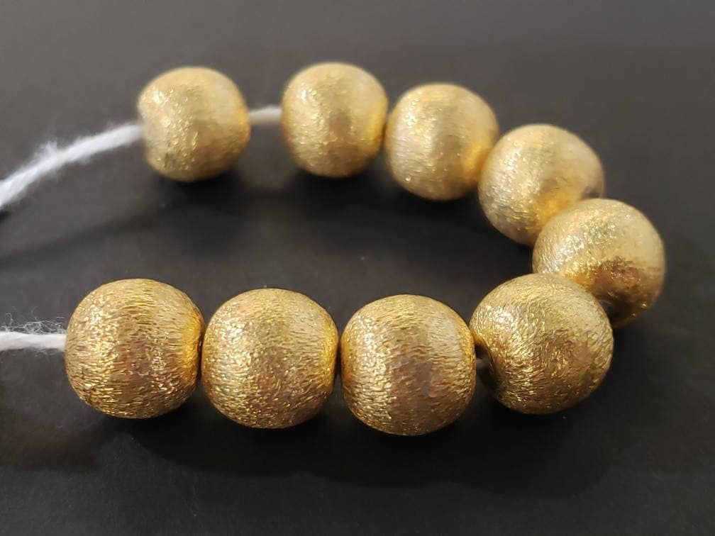 22K Gold Vermei l 925 sterling silver Brush gold 12mm vintage Handmade bali bead for Bracelet Necklace, earrings making spacer. 1 piece