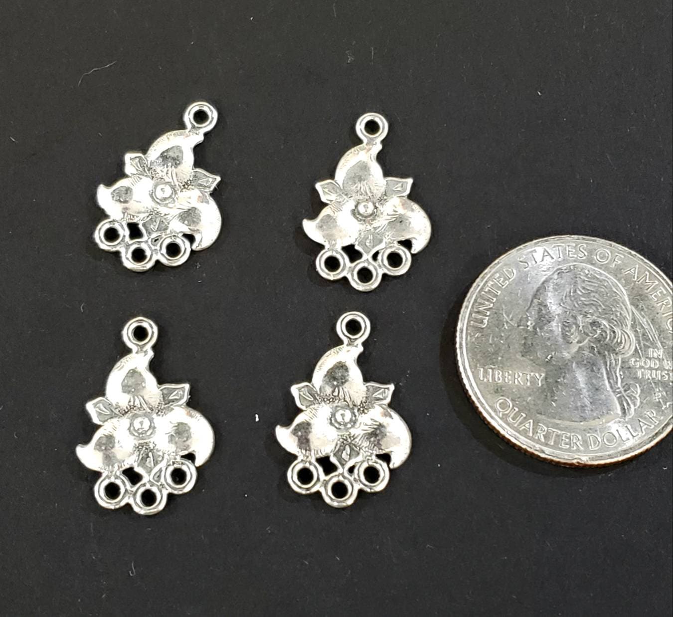 925 Sterling Silver flower 3 to one loop chandelier connector, jewelry making necklace earring findings 1 PC