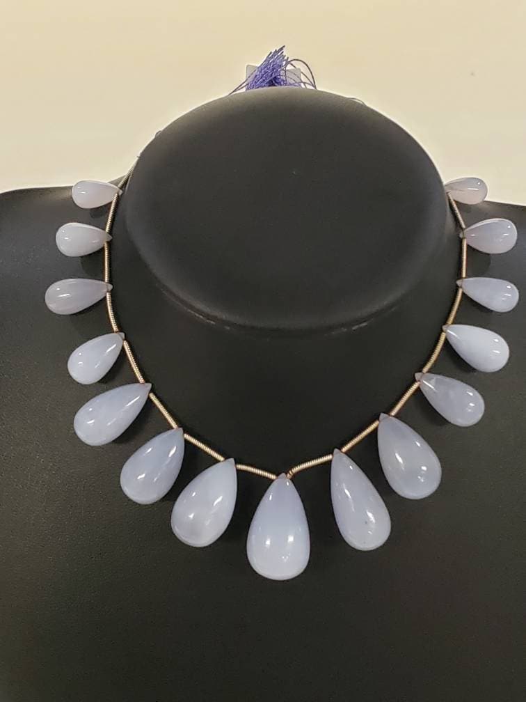 Natural Sky Blue Chalcedony Smooth Teardrop Briolette for Jewelry Making Necklace Bracelet Gemstone 7x13mm to 11x18mm Graduated 15pcs strand