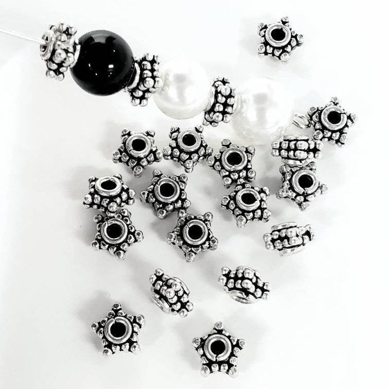 10 Pcs 925 Sterling Silver Bali double Star shape 4x7mm spacer bead. Vintage handmade heavy weight bali bead for jewelry making supplies.
