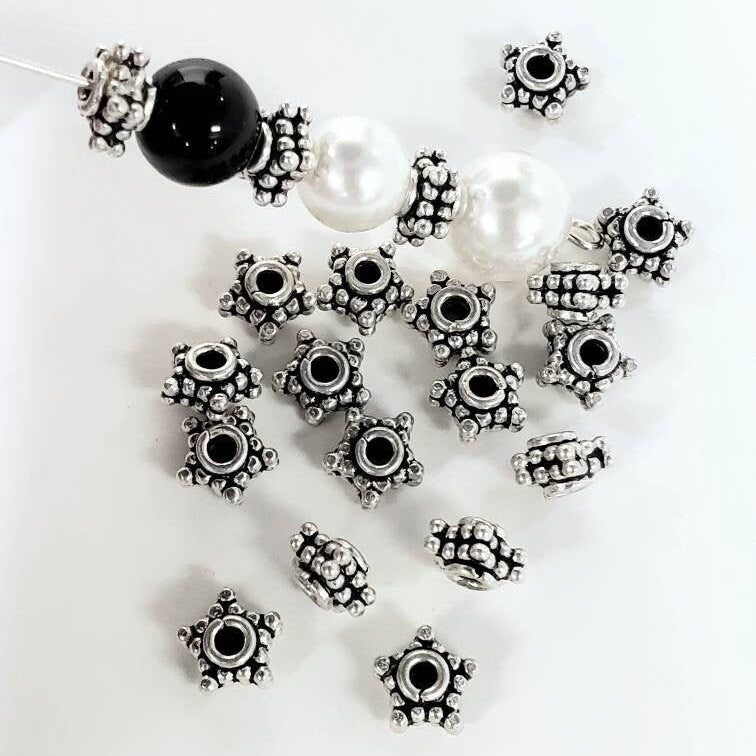 10 Pcs 925 Sterling Silver Bali double Star shape 4x7mm spacer bead. Vintage handmade heavy weight bali bead for jewelry making supplies.