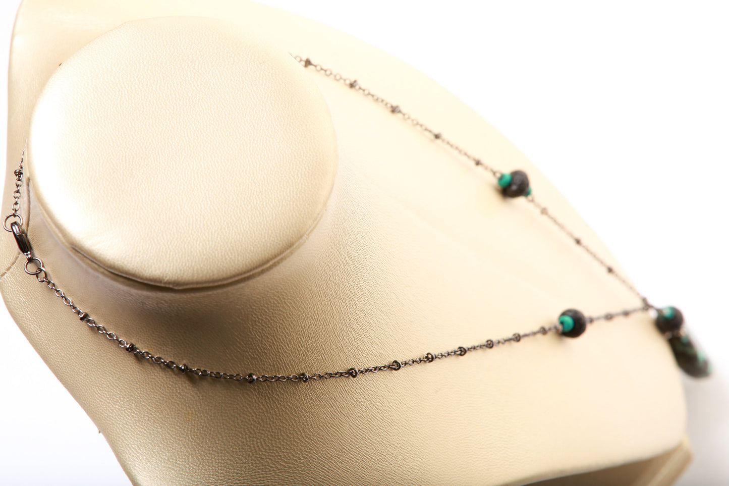 Natural Tibetan Turquoise Oval Pendant accented with Turquoise and Lava Roundel in 21" Rhodium Necklace, earth stone, December birthstone