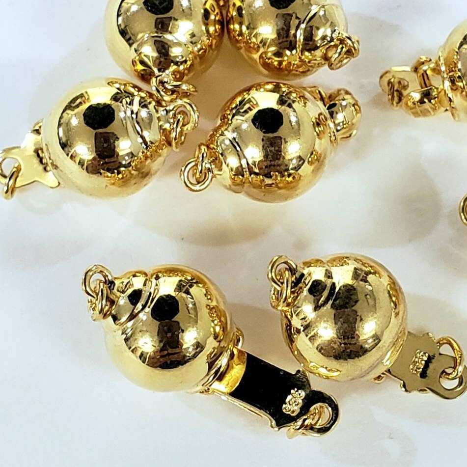 18k Gold Vermeil 925 Sterling Silver 9mm smooth ball, with ring 16mm long push in lock clasp. Jewelry making Necklace Bracelet pearl clasp