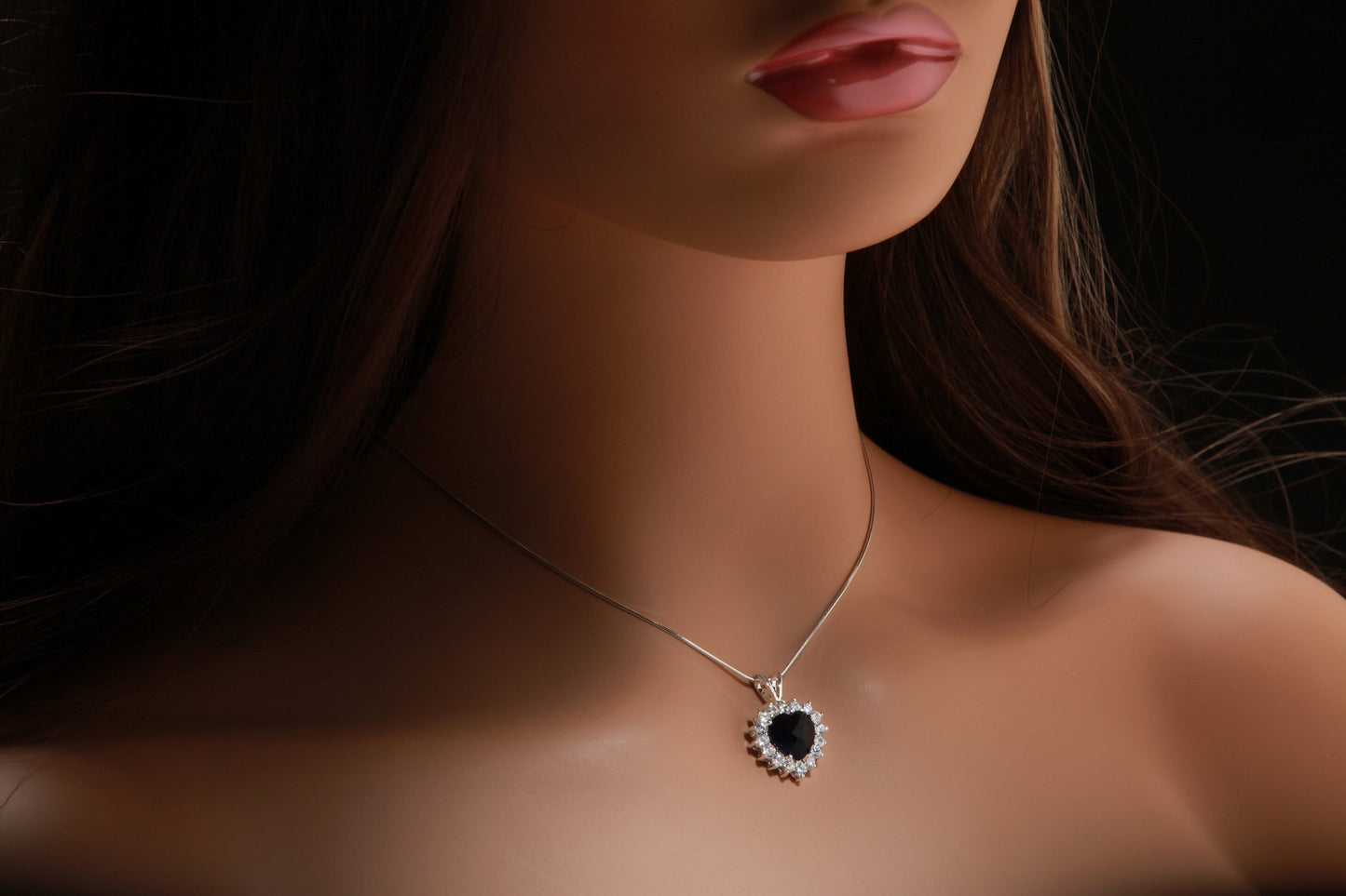 Blue Heart CZ Pendant 925 Sterling Silver Cubic Zirconia Sapphire Blue Ocean Heart Pave CZ Diamond Style, Italian Sterling Silver Chain,Gift