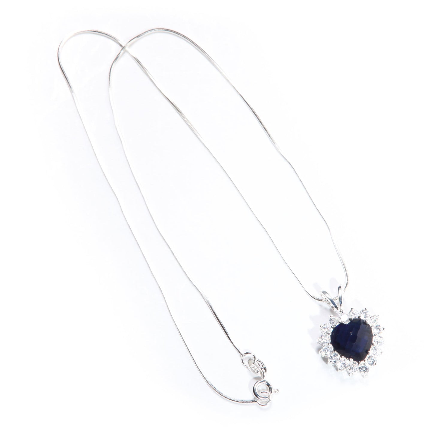 Blue Heart CZ Pendant 925 Sterling Silver Cubic Zirconia Sapphire Blue Ocean Heart Pave CZ Diamond Style, Italian Sterling Silver Chain,Gift