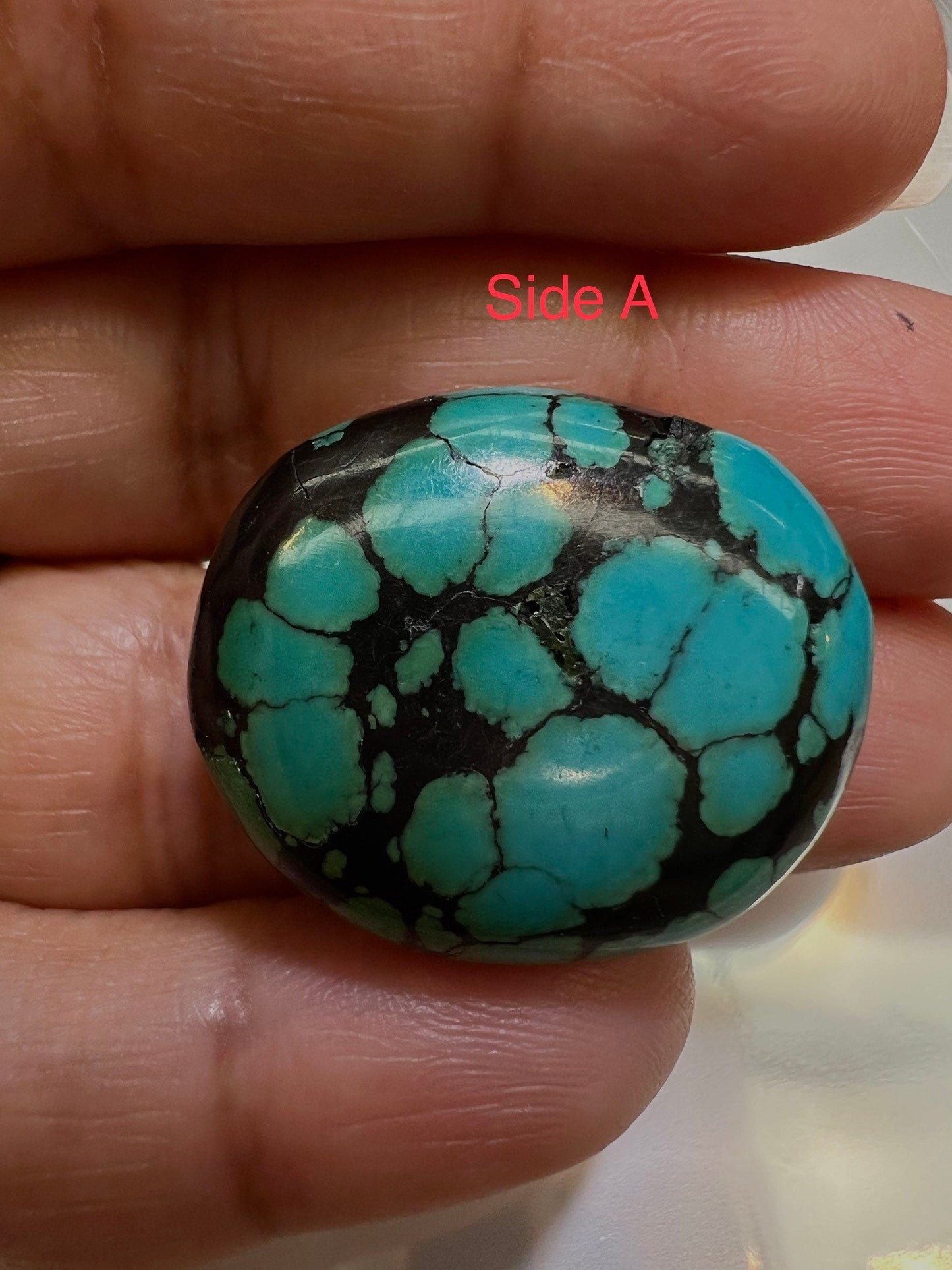 Turquoise Pebble, AAA Tibetian Spiderweb Blue Turquoise pebble 23x28 Rare,jewelry Focal,pendant,palm stone,pocket stone,collection, healing