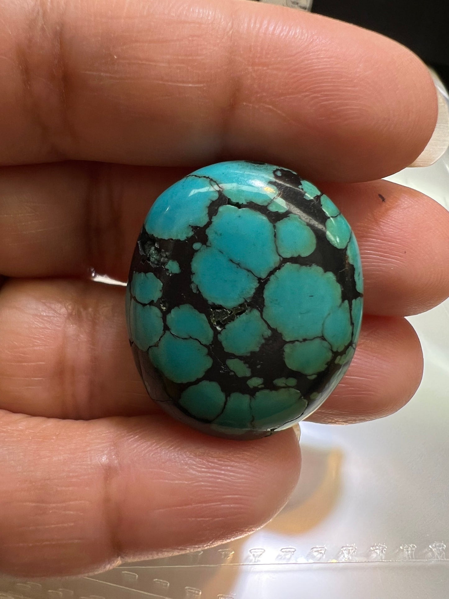 Turquoise Pebble, AAA Tibetian Spiderweb Blue Turquoise pebble 23x28 Rare,jewelry Focal,pendant,palm stone,pocket stone,collection, healing