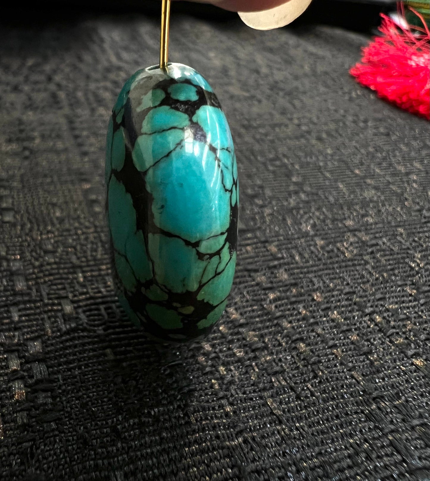 Turquoise Pebble, AAA Tibetian Spiderweb Blue Turquoise pebble 23x28 Rare,jewelry Focal,pendant,palm stone,pocket stone,collection, healing