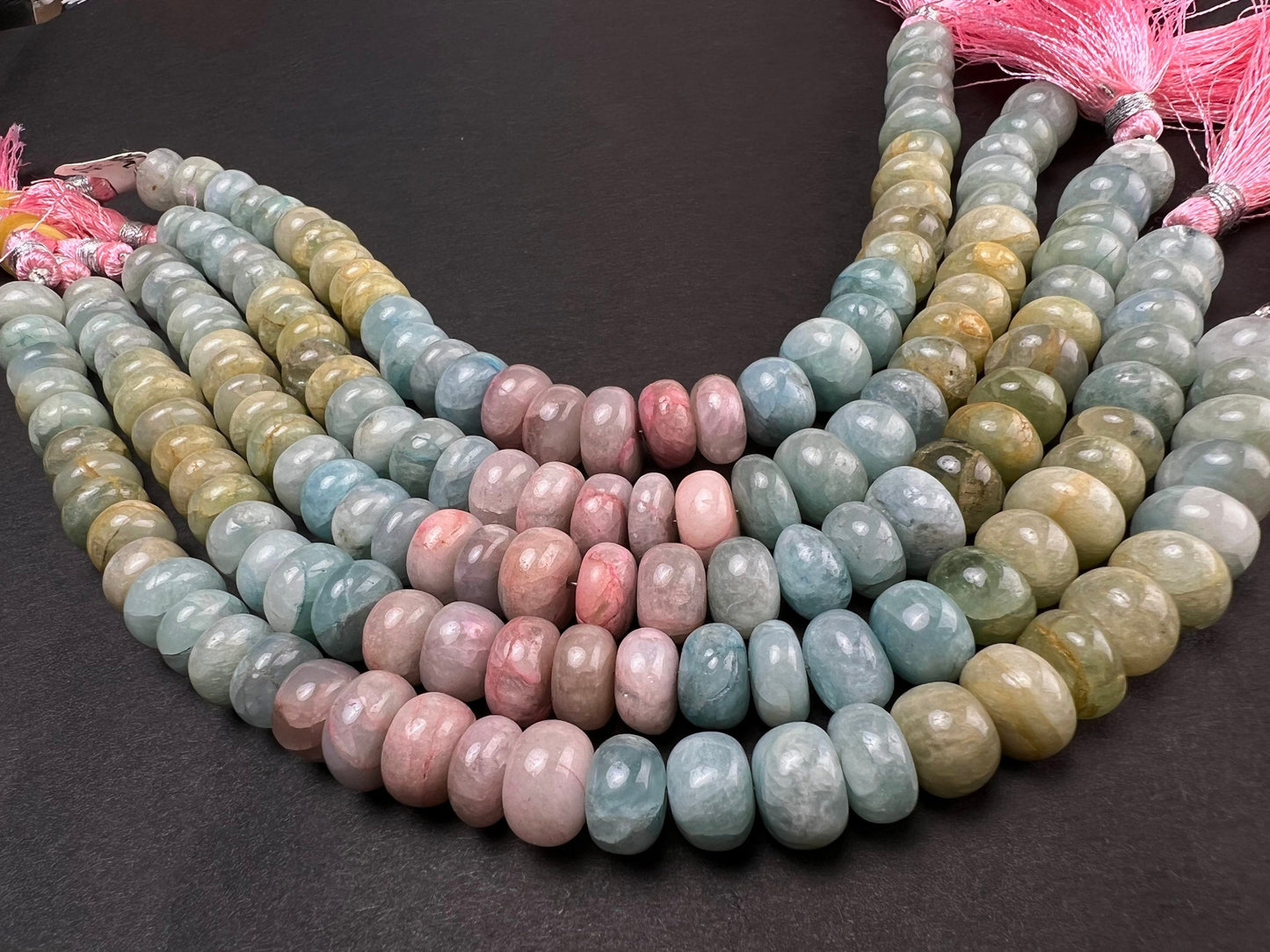Multi Aquamarine, morganite Smooth tyre roundel 9.5-10mm bead,Jewelry Making Necklace, Bracelet, DIY Gemstone Beads 8”Strand