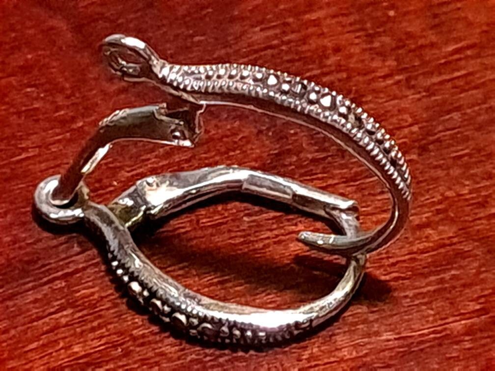 Marcasite Leverback 925 sterling silver earrings findings 12x19mm, Vintage antique Marcasite earrings findings ,925 stamped, 1 pair.