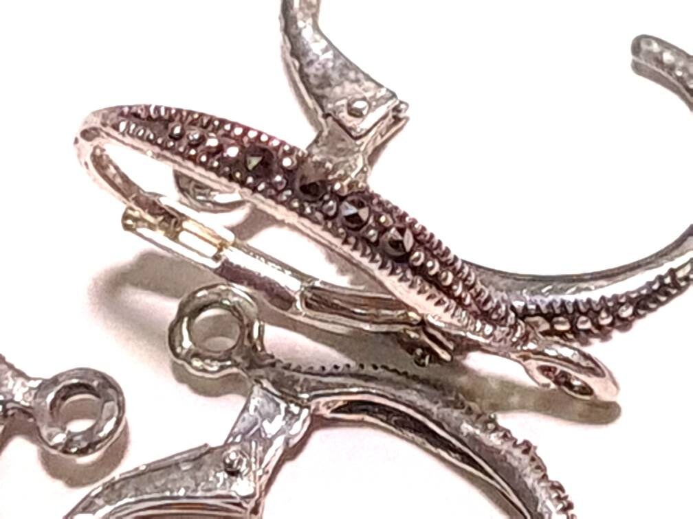 Marcasite Leverback 925 sterling silver earrings findings 12x19mm, Vintage antique Marcasite earrings findings ,925 stamped, 1 pair.