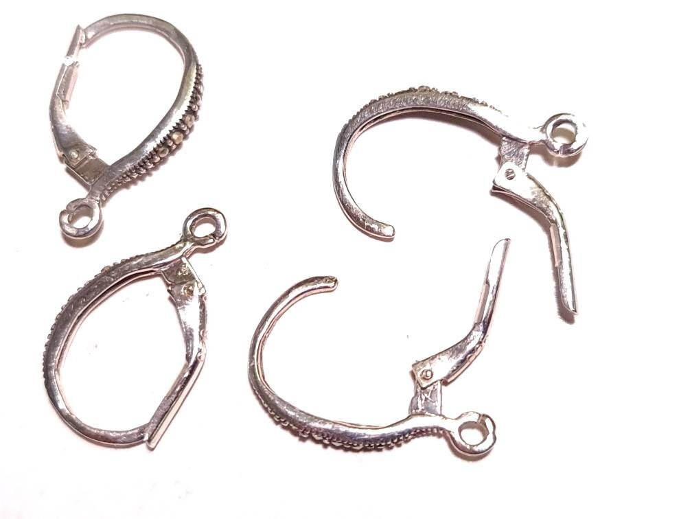 Marcasite Leverback 925 sterling silver earrings findings 12x19mm, Vintage antique Marcasite earrings findings ,925 stamped, 1 pair.