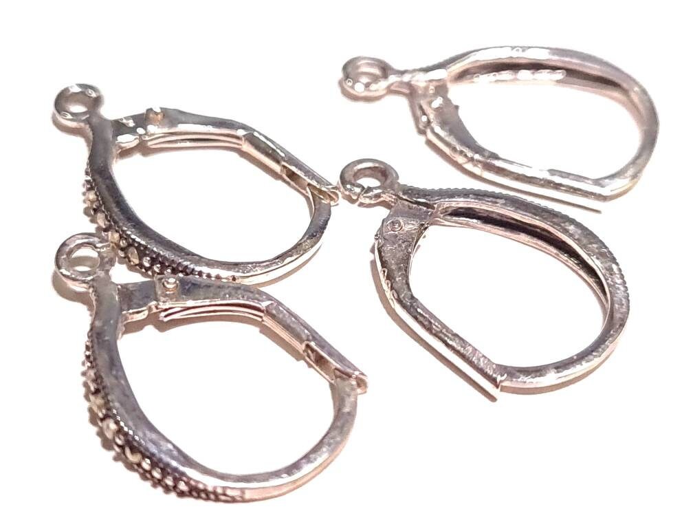 Marcasite Leverback 925 sterling silver earrings findings 12x19mm, Vintage antique Marcasite earrings findings ,925 stamped, 1 pair.
