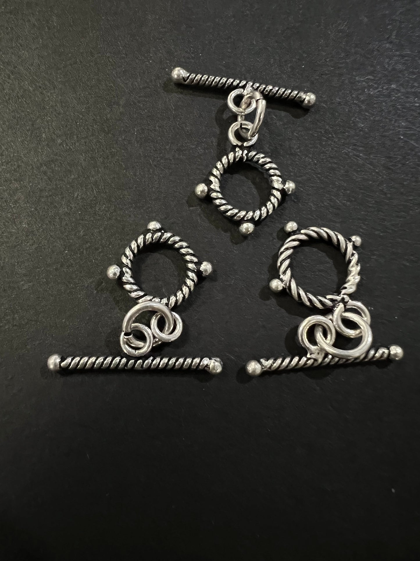 3 sets 925 sterling silver Bali 10mm round rope toggle clasp. Vintage Handmade antique finished Bali toggle for Jewelry making supplies.