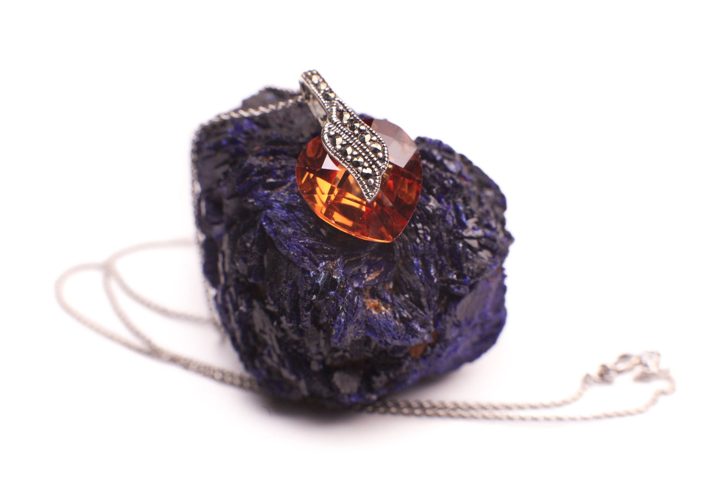 Brandy Topaz 15mm Heart Shape Pendant Marcasite 925 Sterling Silver Earrings, whisky color Topaz Evening Wear, Boho, Bridal, Fancy Earrings