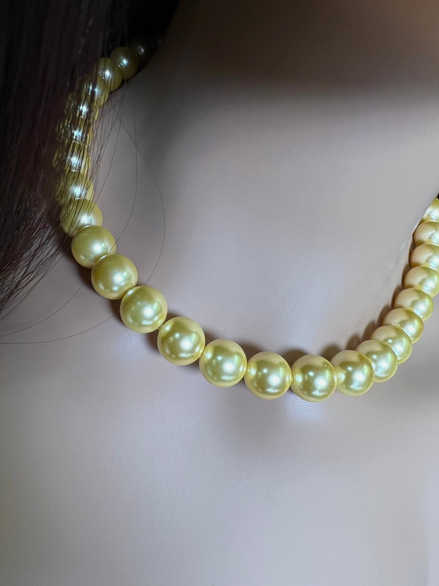 Golden Yellow South Sea Shell Pearl High Luster Statement NecklaceStrong Magnetic Ball Clasp Necklace, Bridal, party wear. 8,10,12mm size