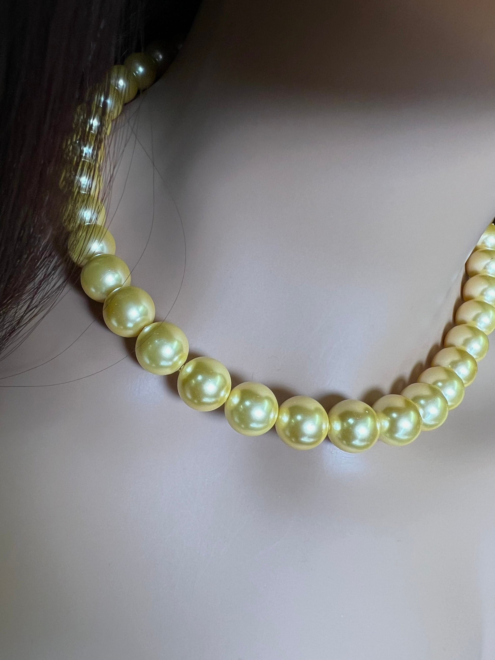 Golden Yellow South Sea Shell Pearl High Luster Statement NecklaceStrong Magnetic Ball Clasp Necklace, Bridal, party wear. 8,10,12mm size
