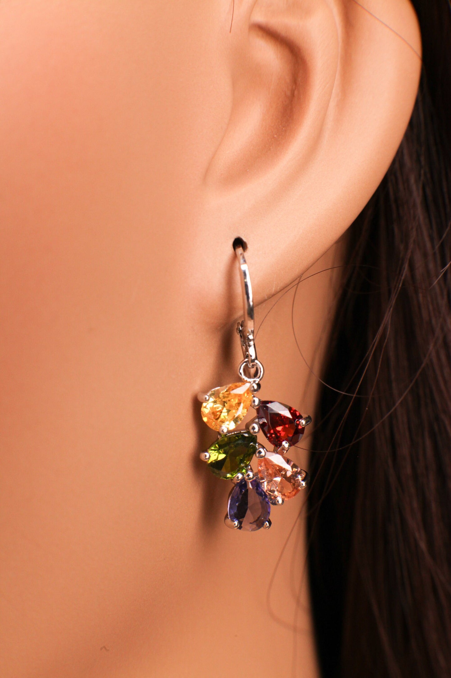 Genuine Citrine, Peridot, Garnet, Pink Topaz, Amethyst Gemstone Teardrop 925 Sterling Silver Earrings, Pendant Necklace set, 925 Stamped