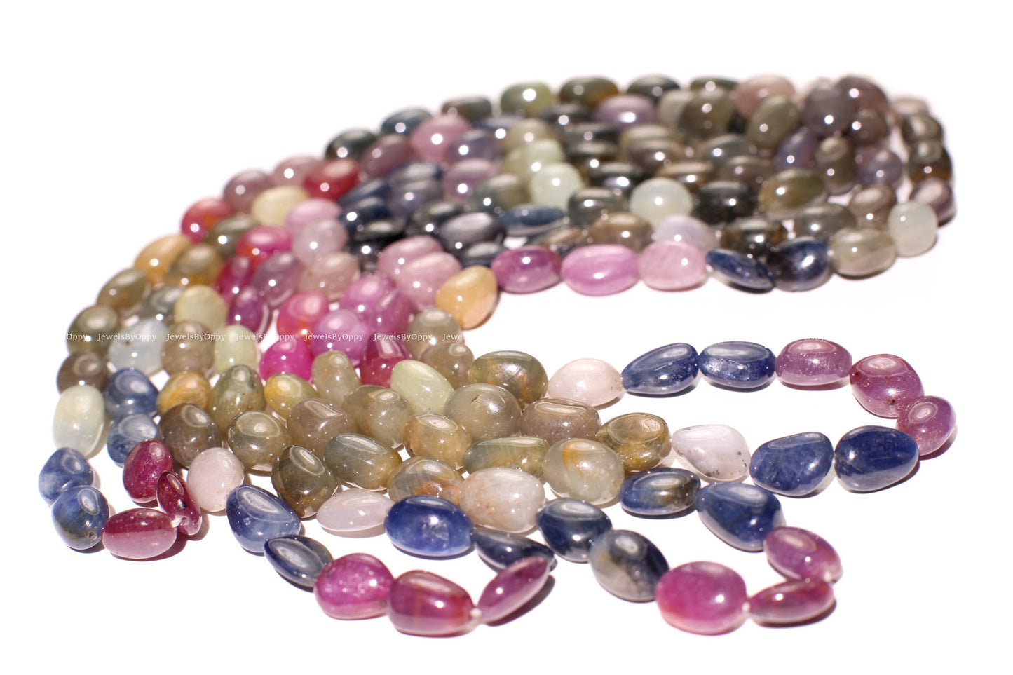 Natural Multi Sapphire Smooth Oval, 9x12-13mm Shaded Free Form Oval Nugget Gemstone, Jewelry making Beads 6", 12" Strand.