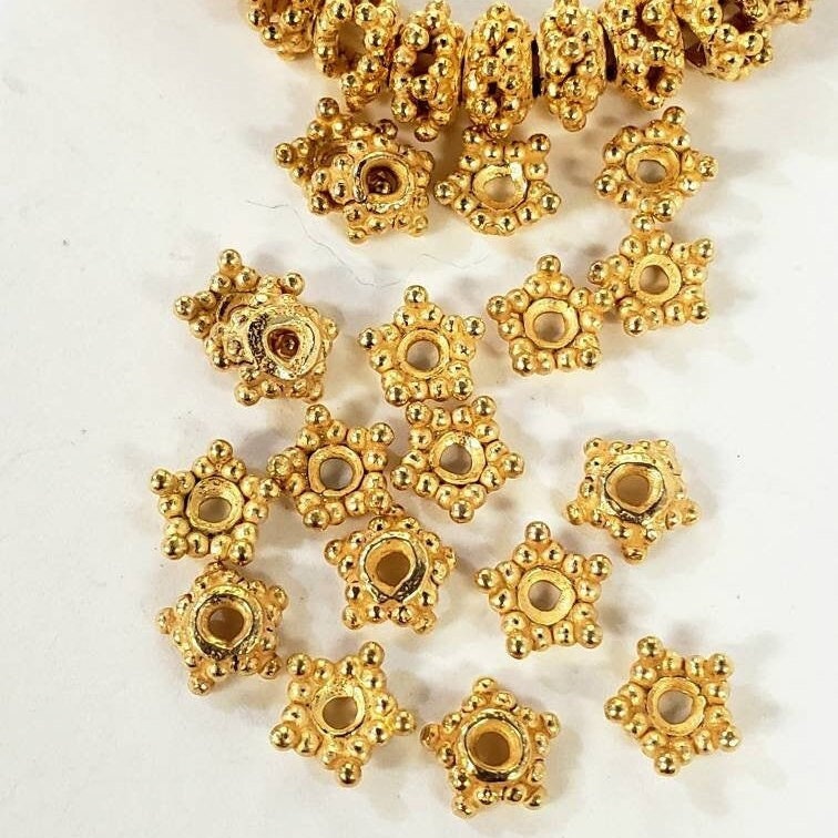 10 Pcs 22k gold vermeil, (Gold over 925 Sterling Silver) Bali bead cap, 5.5mm star shape bali cap for jewelry making supplies .