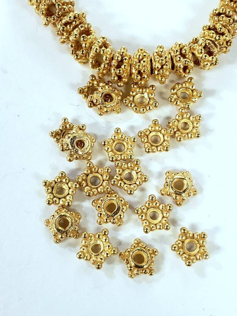 10 Pcs 22k gold vermeil, (Gold over 925 Sterling Silver) Bali bead cap, 5.5mm star shape bali cap for jewelry making supplies .