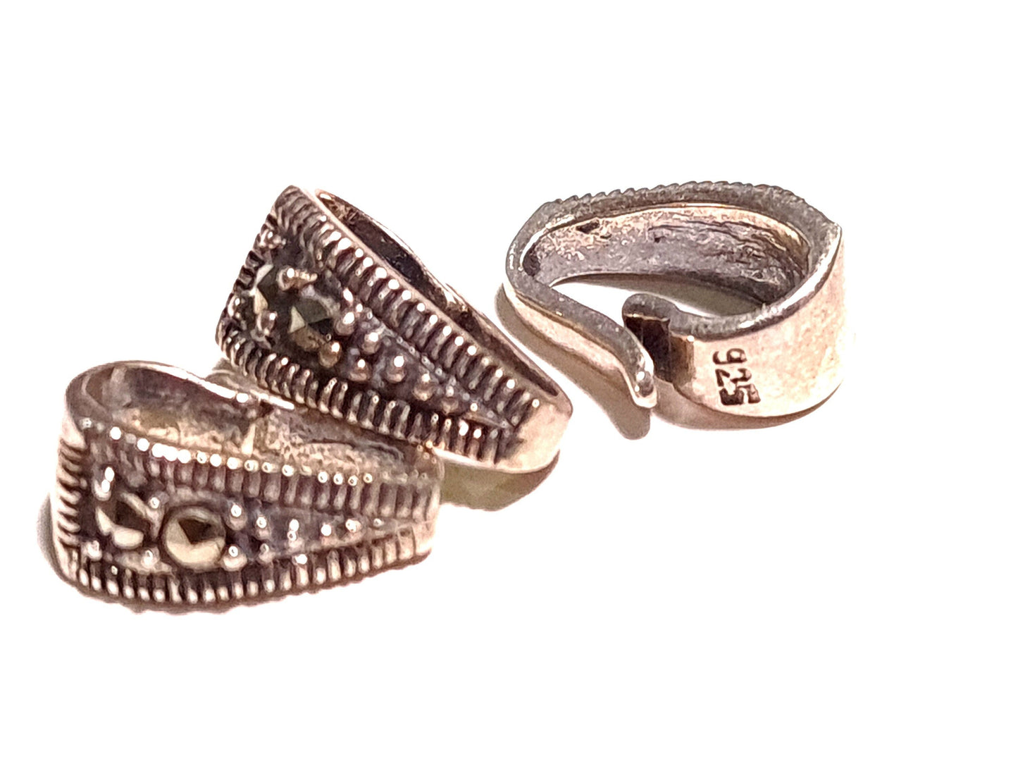 925 Sterling Silver Marcasite bail, vintage Antique 5x10mm long pinch Bails for Pendant holder. 925 stamped, 1 piece