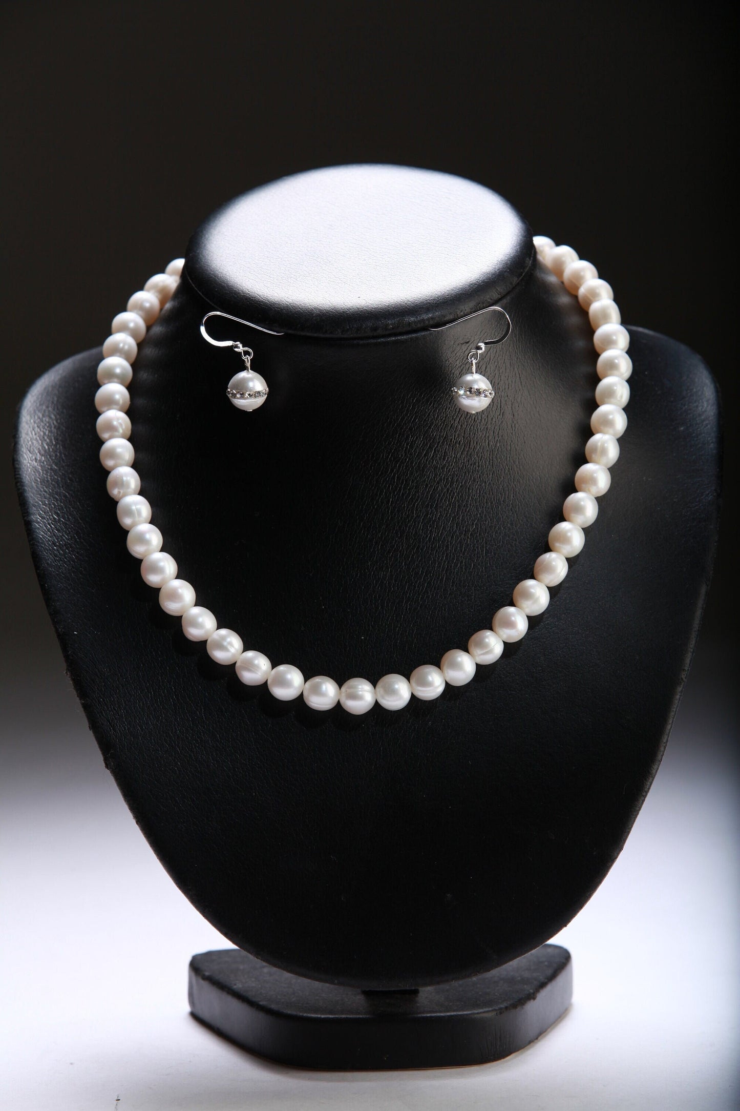 Natural AA Japanese Fresh Water Cultured Pear10mm1Bridal Necklace, Earrings Sets,925 Sterling Silver Extension Chain,Lobster Clasp, Ear Wire