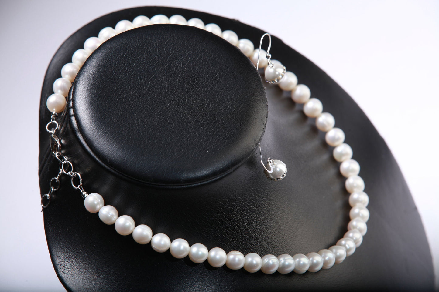 Natural AA Japanese Fresh Water Cultured Pear10mm1Bridal Necklace, Earrings Sets,925 Sterling Silver Extension Chain,Lobster Clasp, Ear Wire