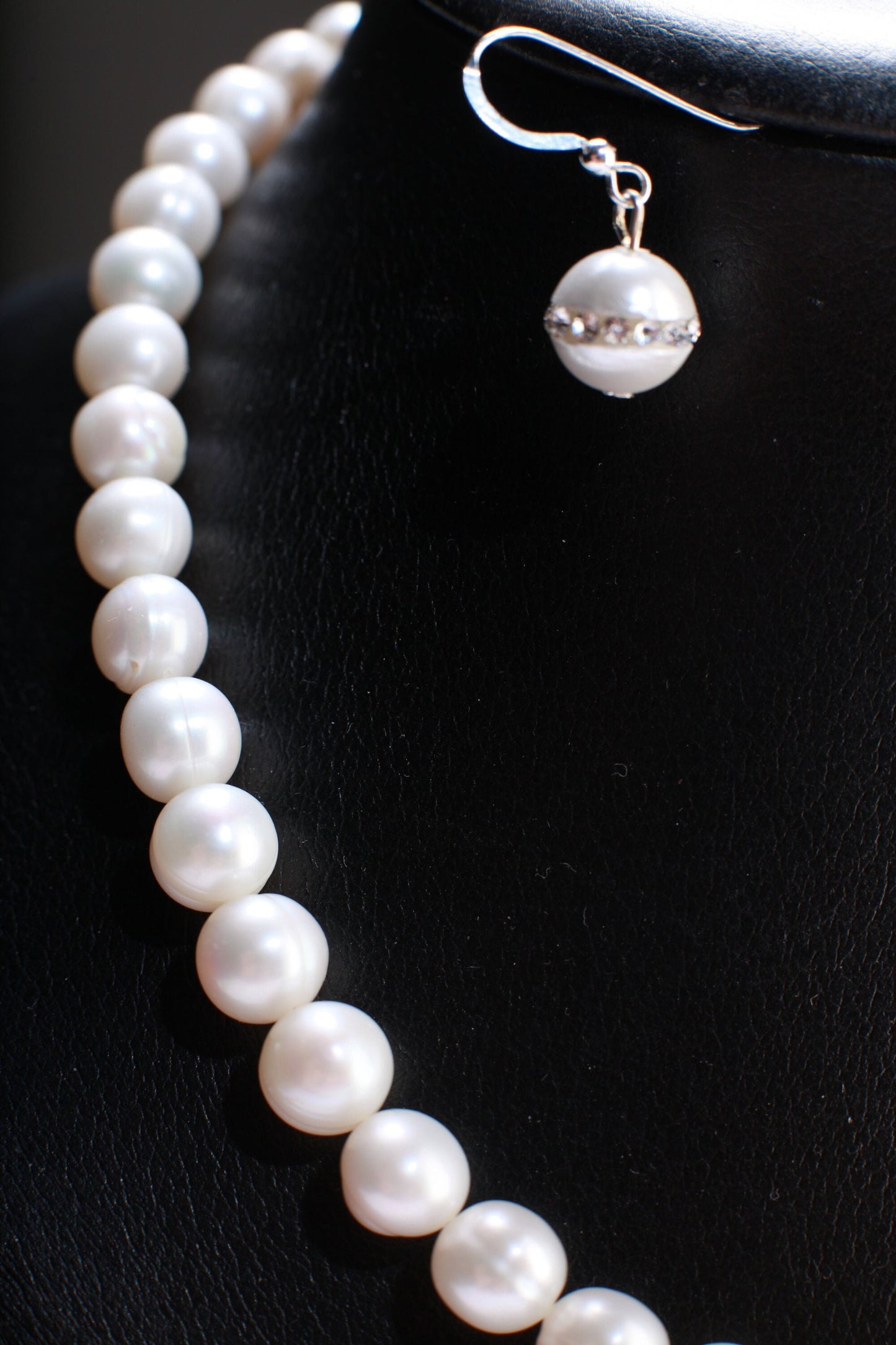 Natural AA Japanese Fresh Water Cultured Pear10mm1Bridal Necklace, Earrings Sets,925 Sterling Silver Extension Chain,Lobster Clasp, Ear Wire