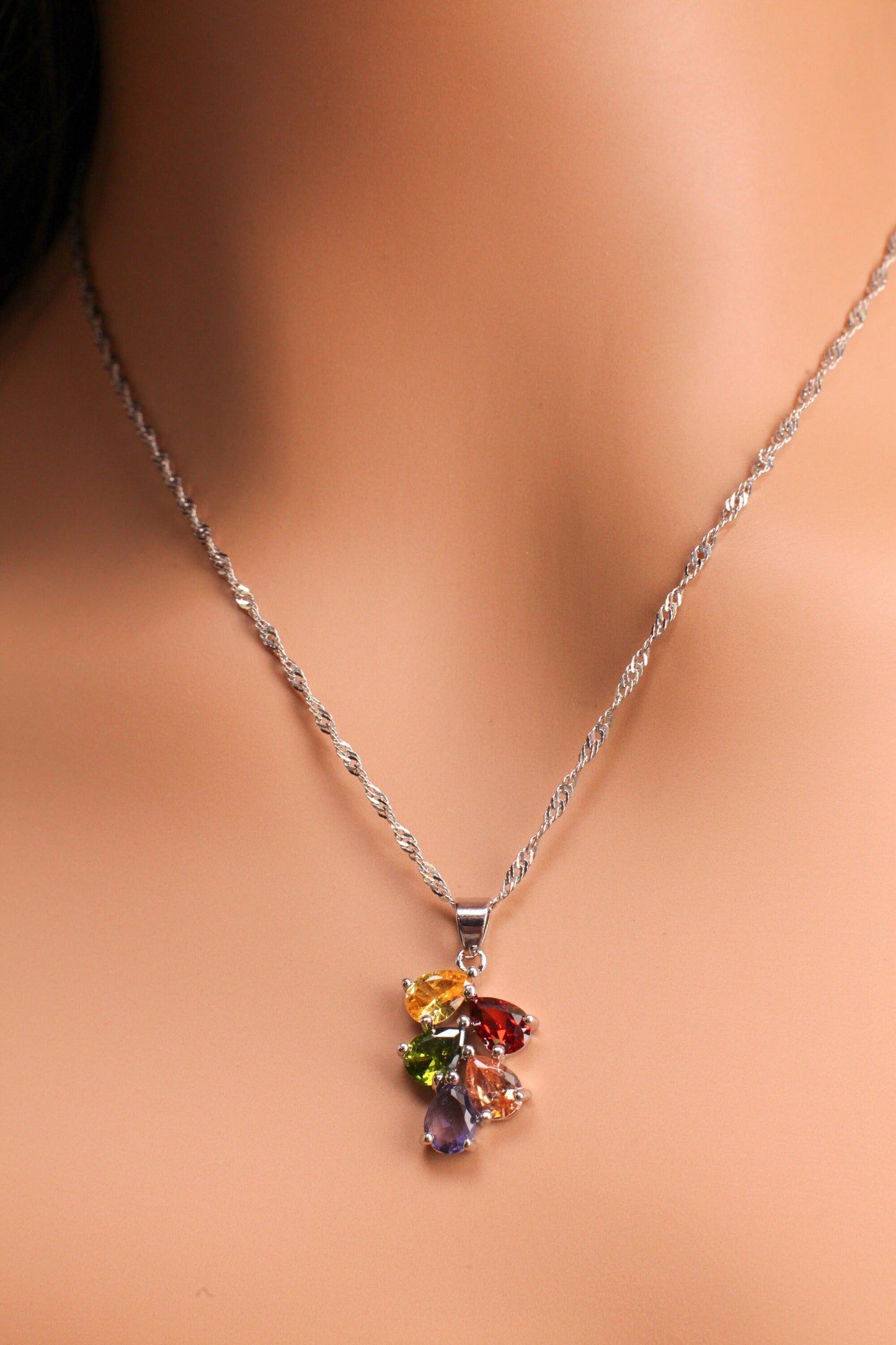 Genuine Citrine, Peridot, Garnet, Pink Topaz, Amethyst Gemstone Teardrop 925 Sterling Silver Earrings, Pendant Necklace set, 925 Stamped
