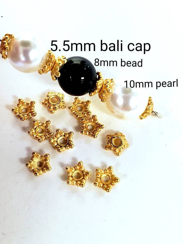10 Pcs 22k gold vermeil, (Gold over 925 Sterling Silver) Bali bead cap, 5.5mm star shape bali cap for jewelry making supplies .