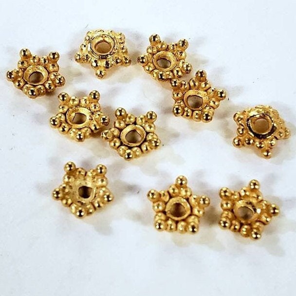10 Pcs 22k gold vermeil, (Gold over 925 Sterling Silver) Bali bead cap, 5.5mm star shape bali cap for jewelry making supplies .