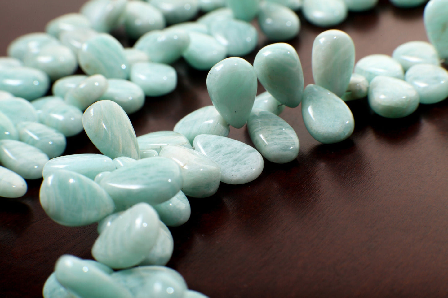 Natural Amazonite Graduated Smooth Pear Drop 9x11-11x15mm