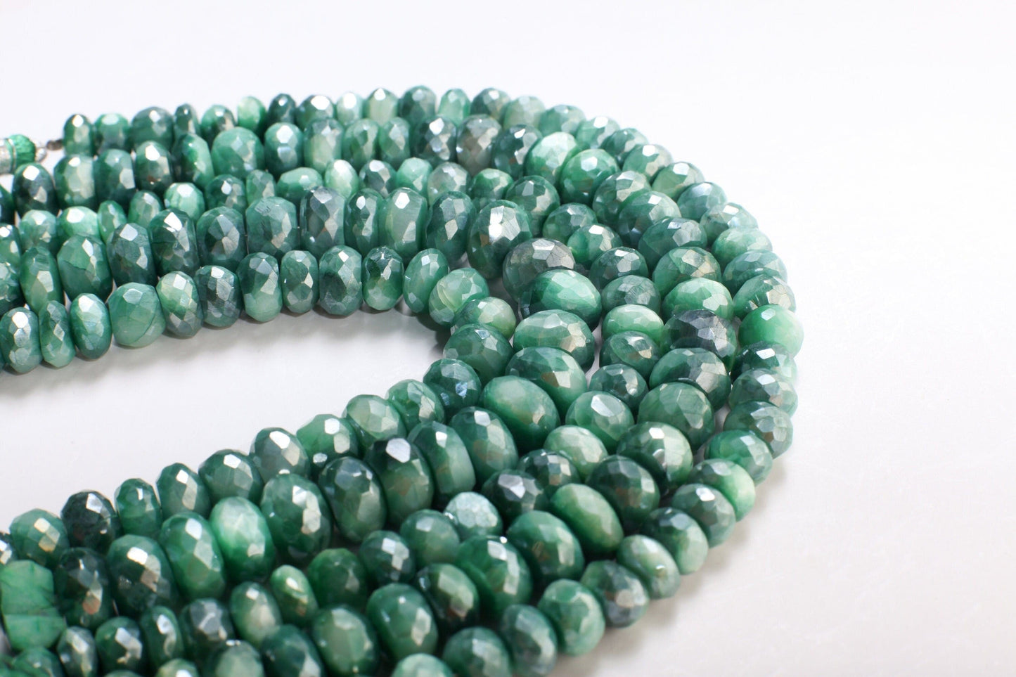 Moonstone Green Rondelle, Genuine Moonstone Emerald Green mystic Coated High Quality Faceted Roundels in 7.5-8mm Gemstone Beads 8" Strand