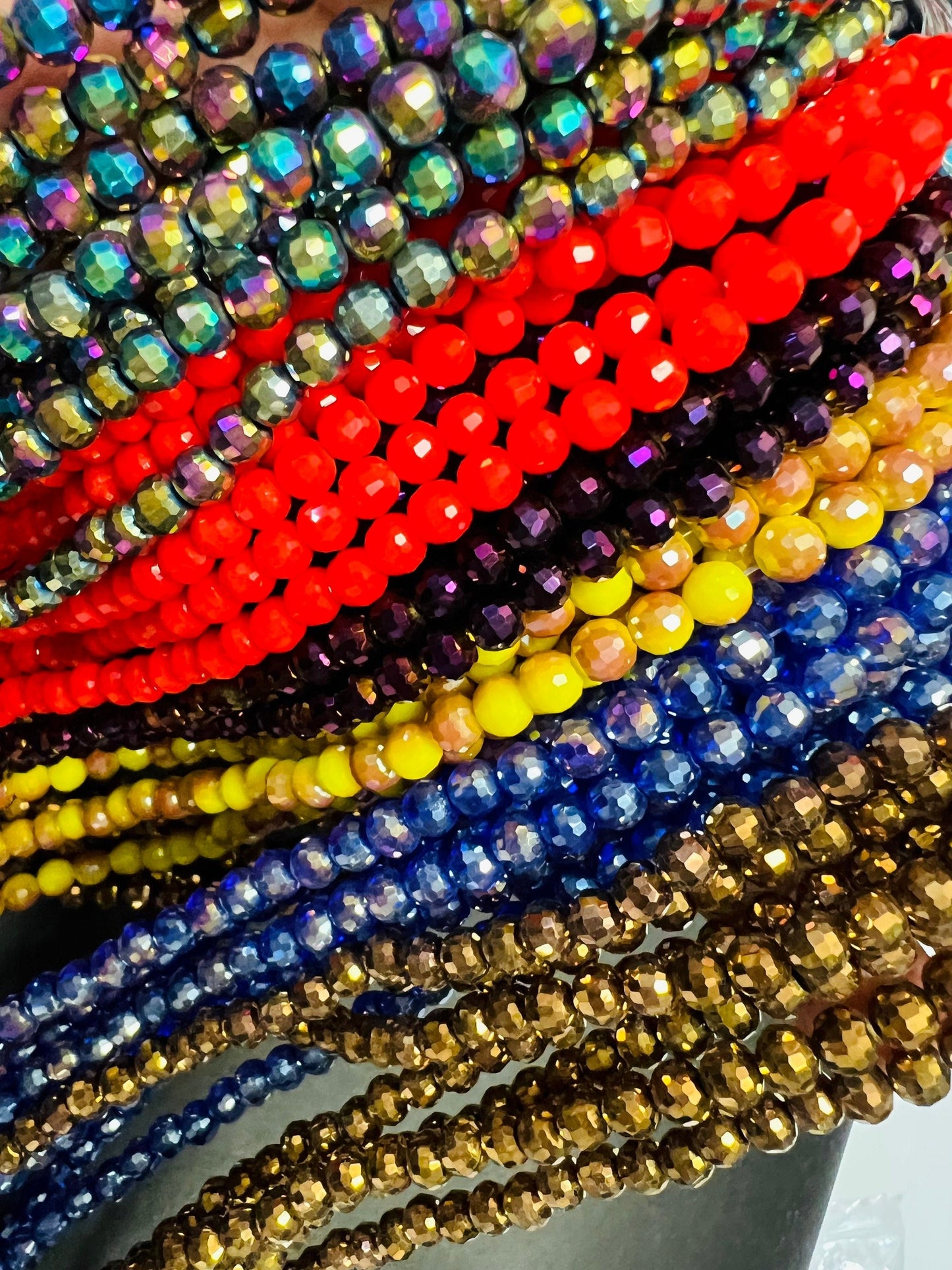 Crystal 6mm Round Bead , 14”strand (68-70 pcs) Very Sparkly Shiny Crystal Bead for Spacer,Art Deco, Jewelry Making Beads, Gold Purple Yellow