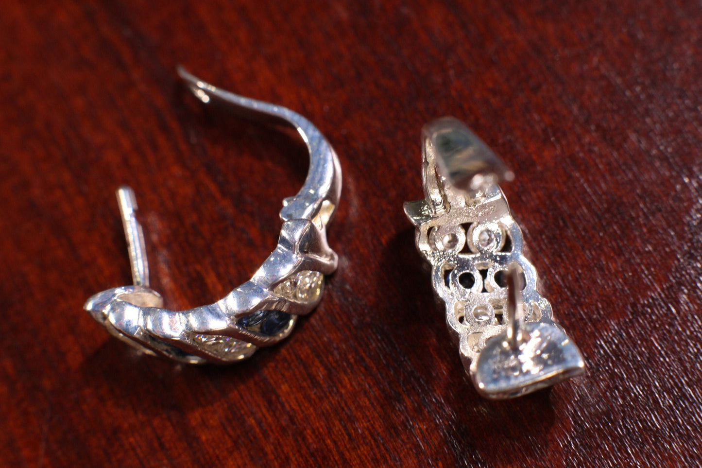 Blue Sapphire and Clear Cubic Zirconia CZ 925 Sterling Silver Huggie Hoop Earrings, 925 Stamped Beautiful Gift for Men and Women