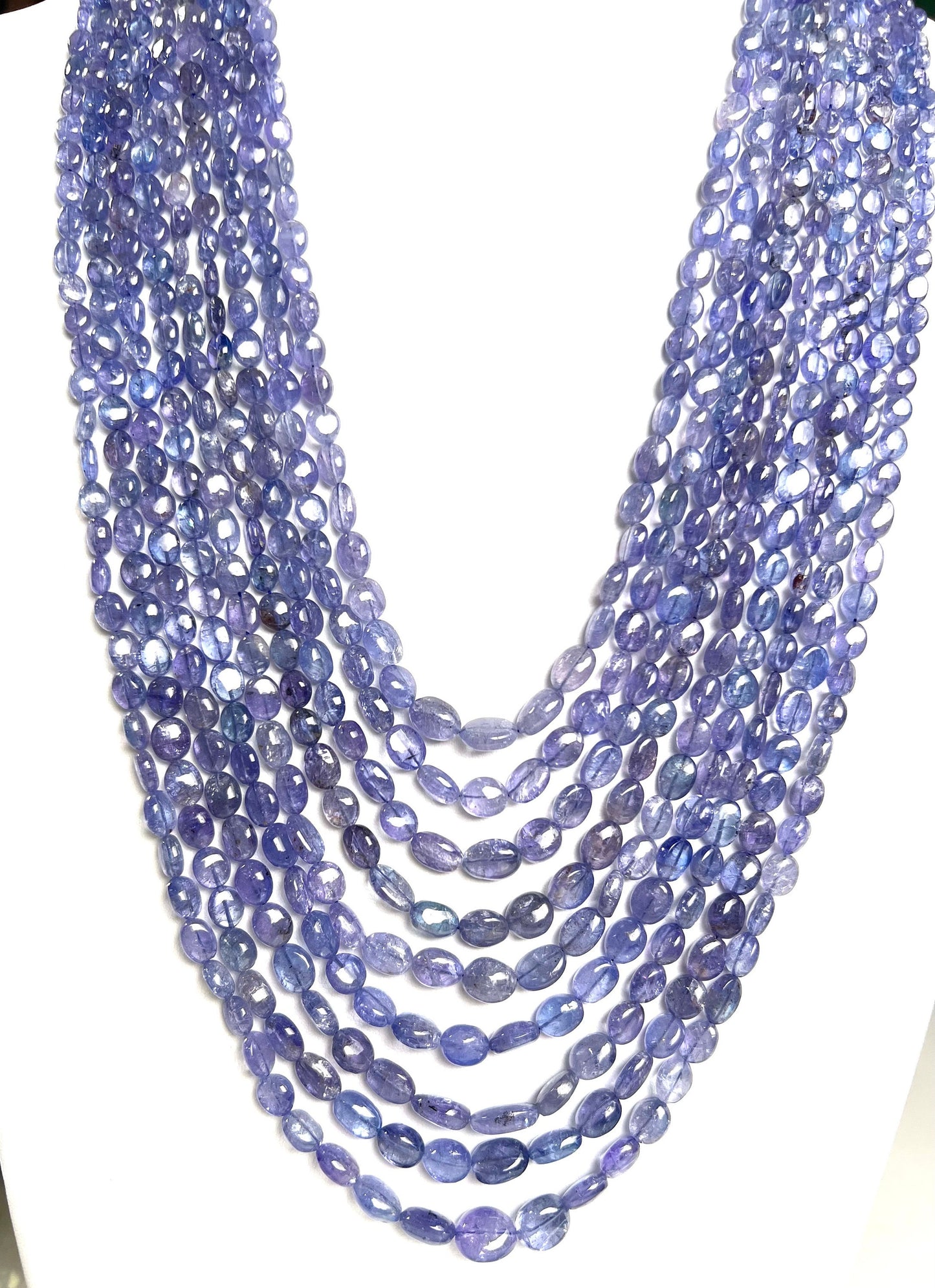 Natural Tanzanite 9 line Smooth Oval 5-10mm Necklace AAA clear quality natural Tanzanite oval bead with long adjustable Thread ,1028 carat