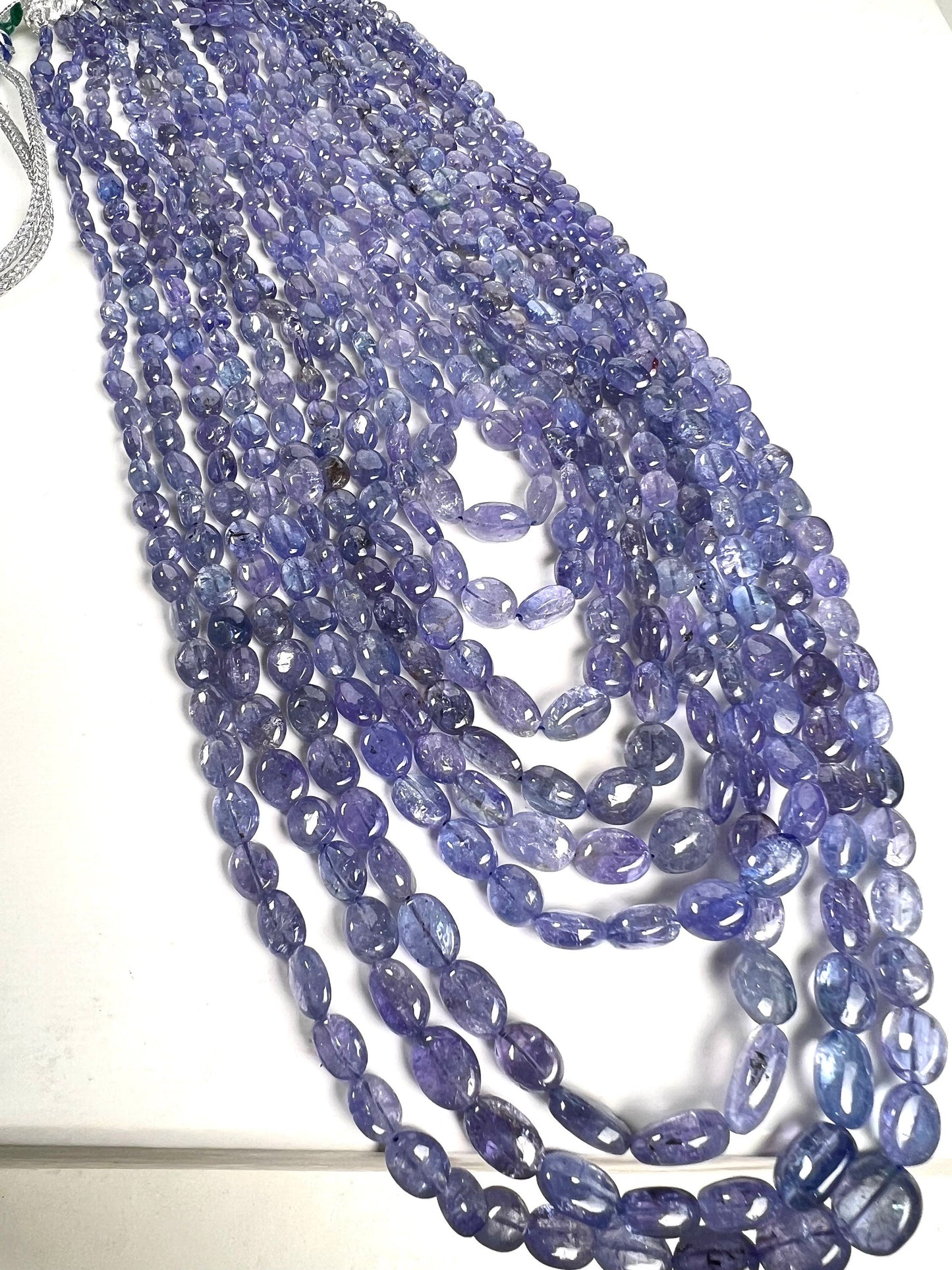 Natural Tanzanite 9 line Smooth Oval 5-10mm Necklace AAA clear quality natural Tanzanite oval bead with long adjustable Thread ,1028 carat