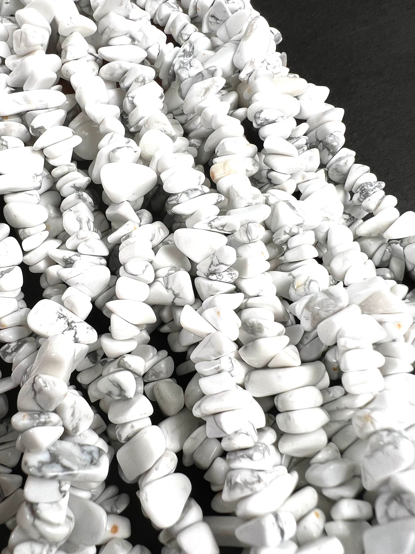White Howlite raw freedom nugget chip 4-8mm bead. 15” strand natural gemstone