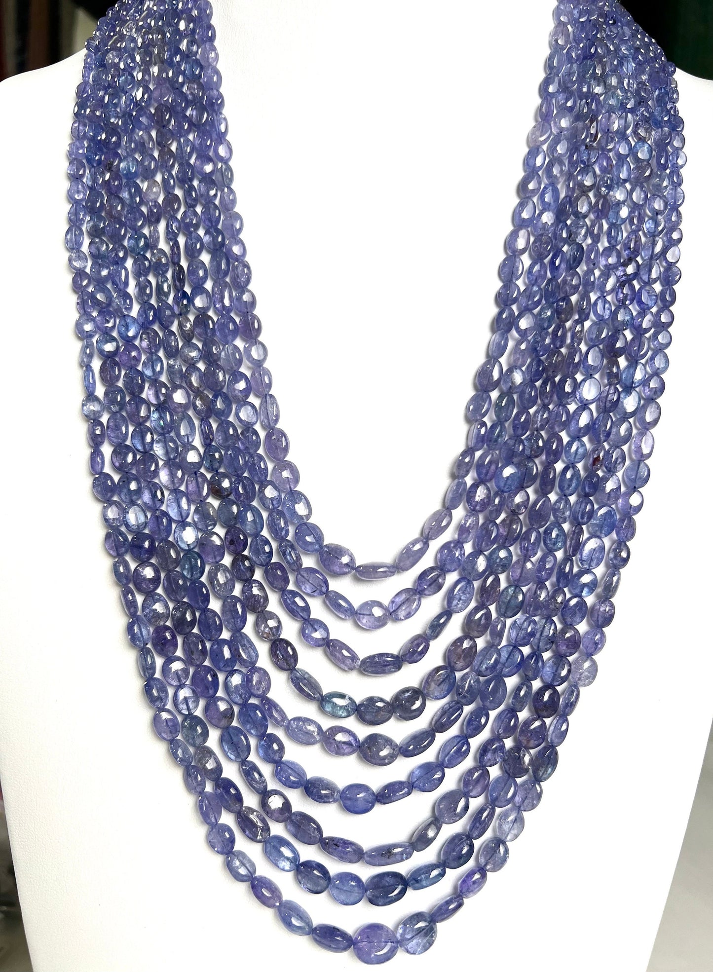 Natural Tanzanite 9 line Smooth Oval 5-10mm Necklace AAA clear quality natural Tanzanite oval bead with long adjustable Thread ,1028 carat