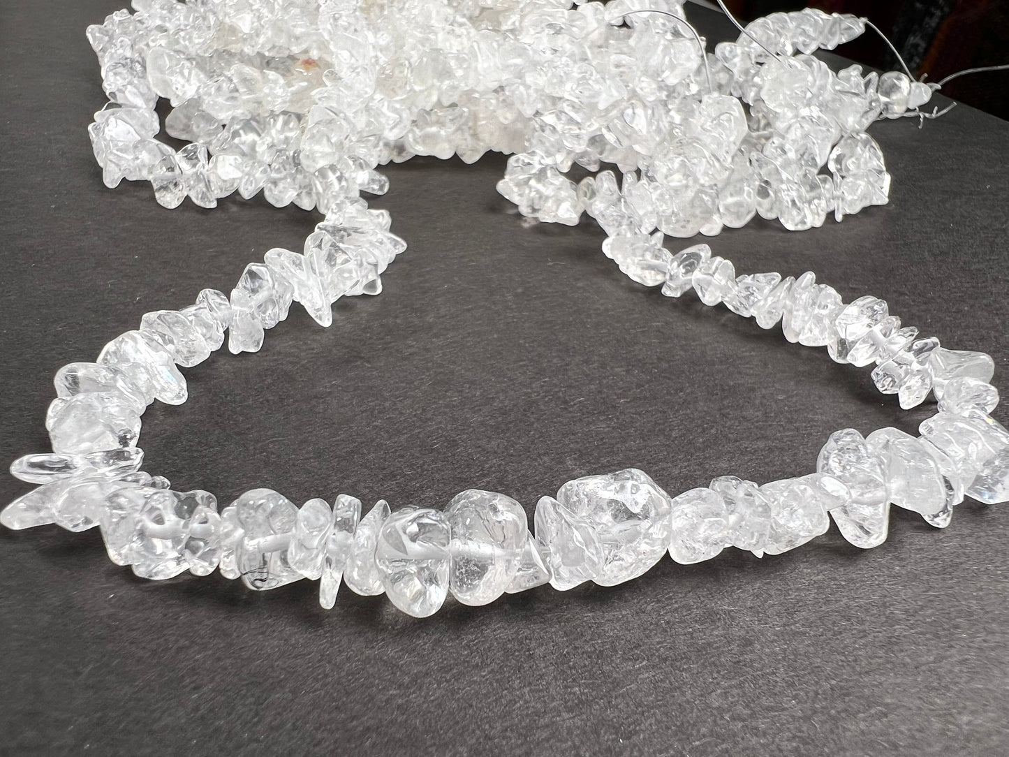 Rock crystal quartz raw freeform nugget chip 4-8mm bead. 15” strand natural gemstone