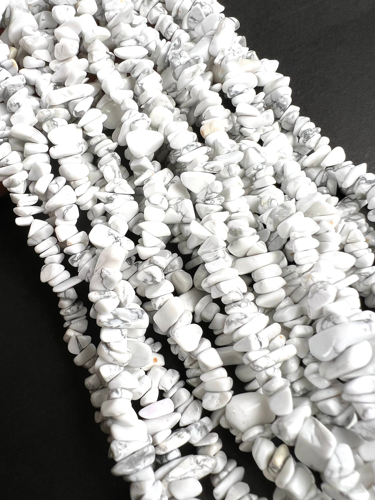 White Howlite raw freedom nugget chip 4-8mm bead. 15” strand natural gemstone