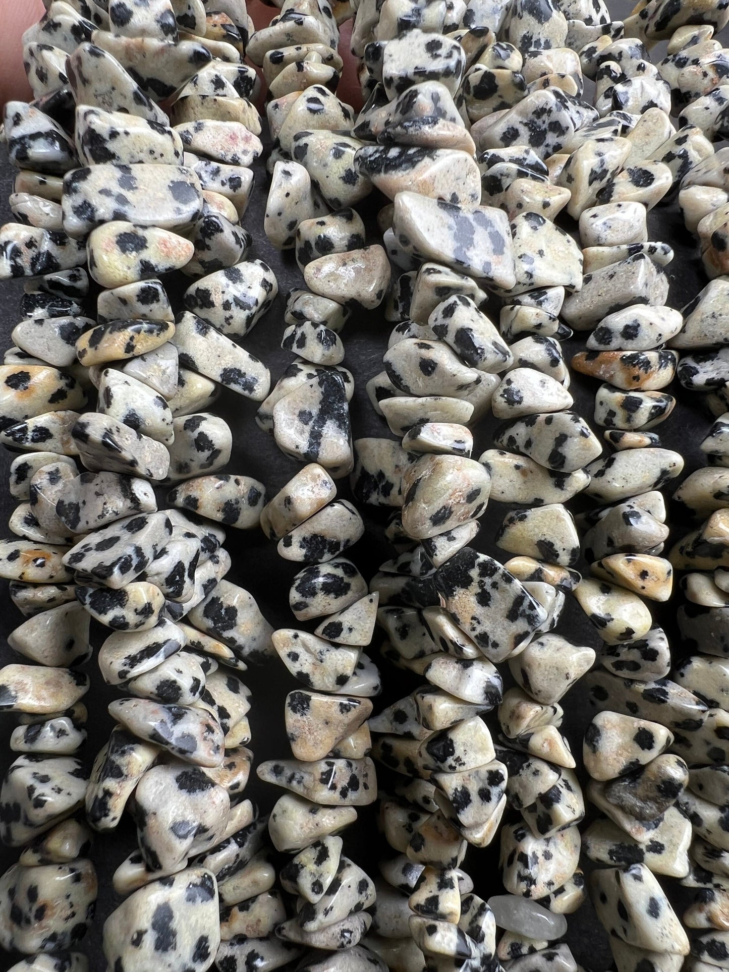 Dalmatian jasper raw freedom smooth nugget chip 4-8mm bead. 15” strand natural gemstone