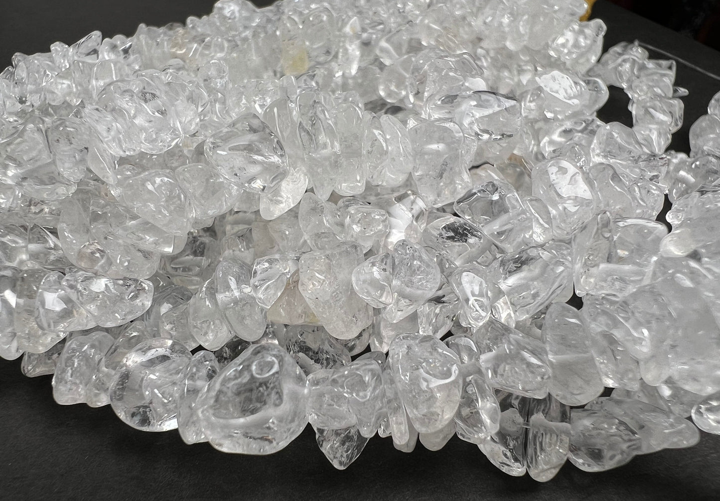 Rock crystal quartz raw freeform nugget chip 4-8mm bead. 15” strand natural gemstone